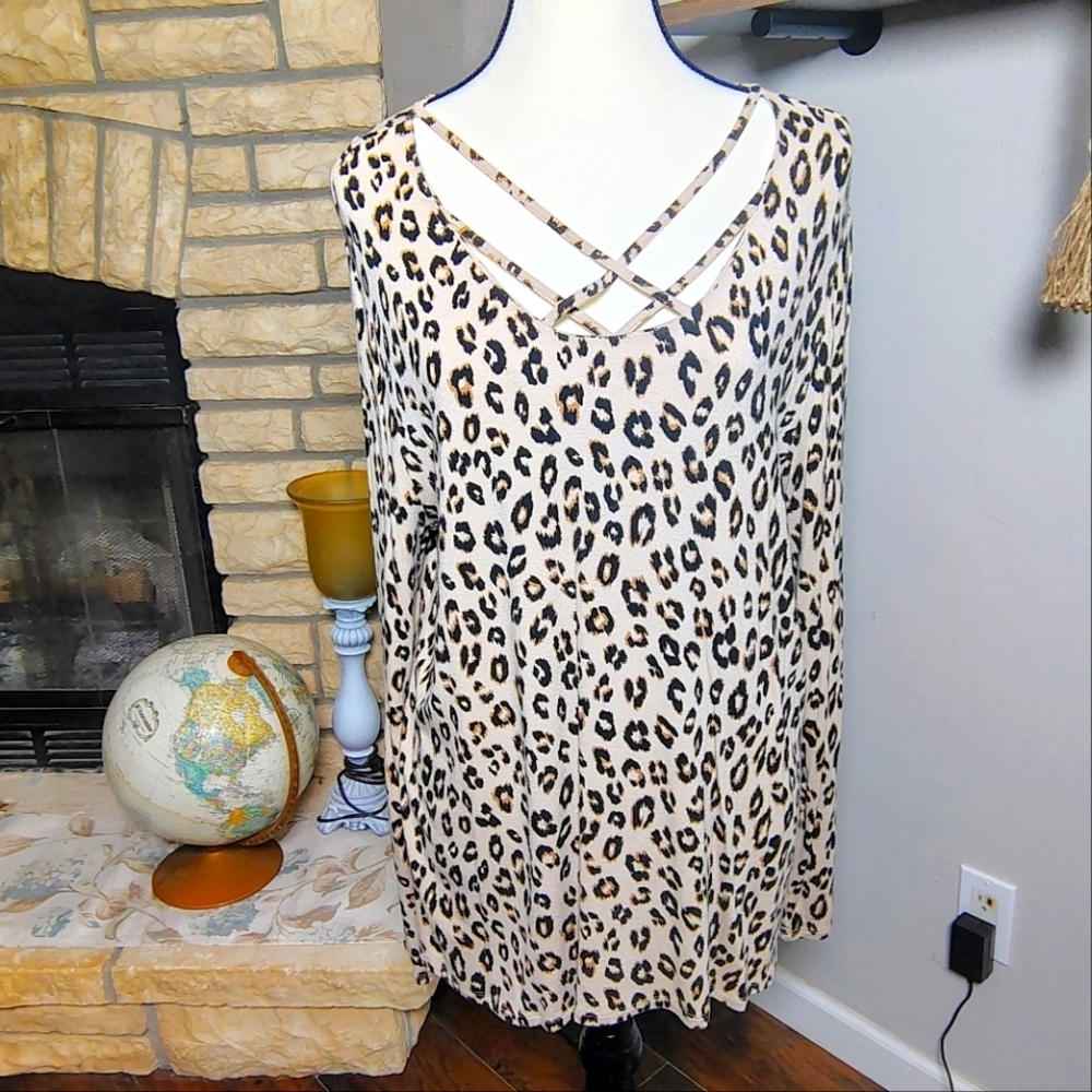 Chico's Leopard Print Blouse with Strappy Neckline
